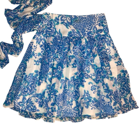 ZARA Basic blue and white skirt with belt - Picture 1 of 5